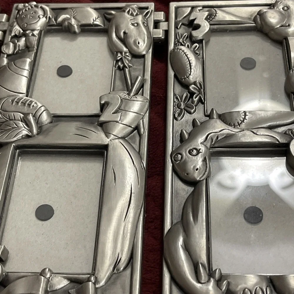 Vintage 3 Pewter Panel Children's Picture Frame‎ - Toys (9) 1-9 Wallet Size Pics